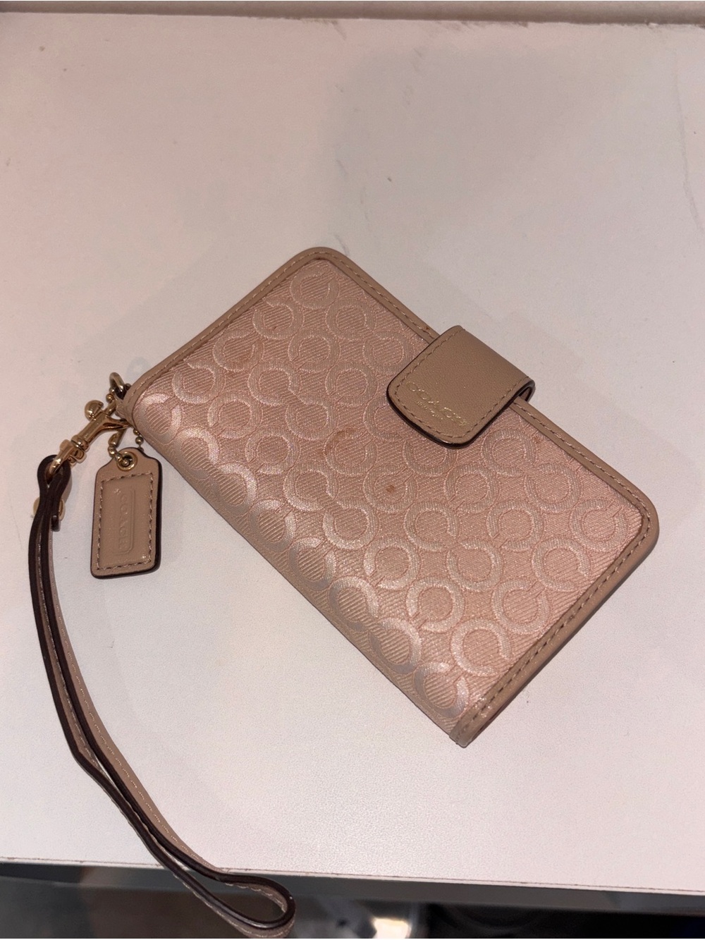 Coach Pink Signature Wristlet Phone Case with Strap